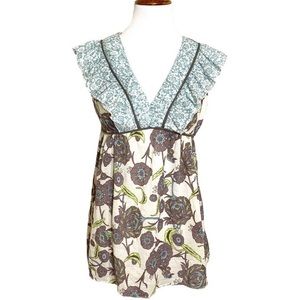 Anthropologie Ruffled Sleeveless Peasant Top